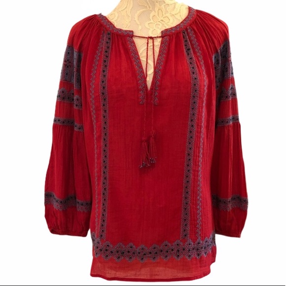 Joie Tops - Joie Gaige Red Embroidered Peasant Top